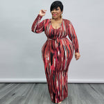 Women Clothing Spring New Printing and Dyeing U Collar with Belt Skinny Long plus Size Dress