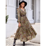 Bohemian Style Cashew Printing Waist Smocking Series Lead Holiday Dress