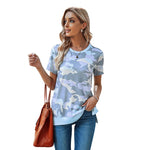 Summer New Leopard Print Printed Short-Sleeved Top Female round Neck Pullover Top