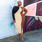 Women Clothing Spring New Stitching Contrast Color Fashion Tight plus Size Dress