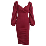 Puff Sleeves Square Collar Dress 2021  Sexy Backless Elegant Slim Mid-Length Dress