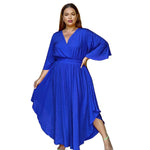 Women Clothing 2022 Spring and Summer New Solid Color Casual Dress Bell Sleeve V-neck Cinched Swing Dress