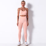 Seamless Knitted Solid Color Yoga Pants Fitness Running Shockproof Yoga Clothes Sports Two-Piece Suit