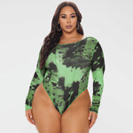 Spring New   Women Clothing round Neck Print Long Sleeves Tight Breasted Plus Size Jumpsuit