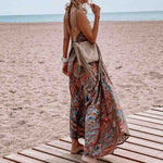 Women Clothing Spring Summer New Arrival Printing V-neck Halter Bohemian Maxi Dress