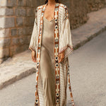 2021 New  Rayon Positioning Printed Sexy Cardigan with Belt Beach Cover-up Vacation Skirt Bikini Blouse