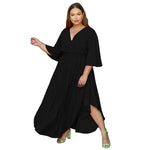 Women Clothing 2022 Spring and Summer New Solid Color Casual Dress Bell Sleeve V-neck Cinched Swing Dress