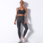 Seamless Knitted Solid Color Yoga Pants Fitness Running Shockproof Yoga Clothes Sports Two-Piece Suit