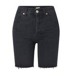 Women Clothing High Waist Straight Loose Breasted Denim Non-Elastic Cropped Pants Cool Black Washed Riding Sports Jeans