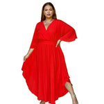 Women Clothing 2022 Spring and Summer New Solid Color Casual Dress Bell Sleeve V-neck Cinched Swing Dress