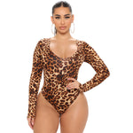 Autumn  plus Size Women Clothes Leopard Print Fashion Sexy Long Sleeve Jumpsuit
