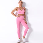 Seamless Knitted Solid Color Yoga Pants Fitness Running Shockproof Yoga Clothes Sports Two-Piece Suit
