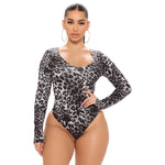 Autumn  plus Size Women Clothes Leopard Print Fashion Sexy Long Sleeve Jumpsuit