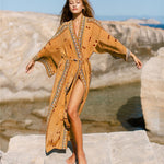 2021 New  Rayon Positioning Printed Sexy Cardigan with Belt Beach Cover-up Vacation Skirt Bikini Blouse