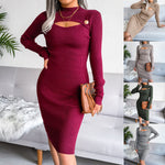 Style  Autumn Winter Sexy Hollow Hip Skirt Knitted Dress  Women Clothing