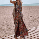 Women Clothing Spring Summer New Arrival Printing V-neck Halter Bohemian Maxi Dress