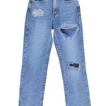 Women Clothing High Waist Straight Slimming Cool Black Denim Trousers Mop Hem Split Smooth Micro-Flared Pants