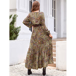 Bohemian Style Cashew Printing Waist Smocking Series Lead Holiday Dress