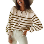 New Knitwear  Striped Pullover Top Fashion Cardigan with Buttons Sweater for Women