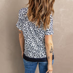 Summer New Leopard Print Printed Short-Sleeved Top Female round Neck Pullover Top