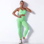 Seamless Knitted Solid Color Yoga Pants Fitness Running Shockproof Yoga Clothes Sports Two-Piece Suit