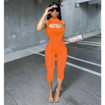 Women Clothing Sexy Sleeveless Half Turtleneck Cropped Pants Two-Piece Solid Color Elastic Suit for Women
