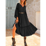 Bohemian Style Solid Color Lead Hollow out Stitching Holiday Dress