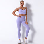 Seamless Knitted Solid Color Yoga Pants Fitness Running Shockproof Yoga Clothes Sports Two-Piece Suit