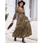 Bohemian Style Cashew Printing Waist Smocking Series Lead Holiday Dress