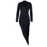 Women Clothing Socialite Temperament Irregular Design Slim Fit Arm Covering Long Sleeve Dress