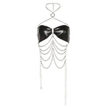 Fall Women Clothing New PU Leather Sexy Cross Neck Hanging Chain Outer Wear Inner Wear Tube Top