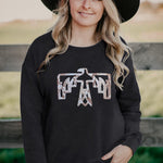 Letter Desert Hat Print Long Sleeve Black Sweatshirt