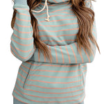 Striped Turtleneck Hoodie with Pocket
