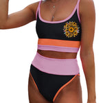 Spaghetti Straps Colorblock Ribbed High Waisted Swimsuit