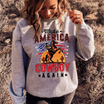 Letter Desert Hat Print Long Sleeve Black Sweatshirt