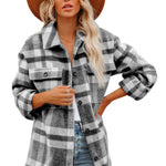 Brown Plaid Print Pocket Women Shacket