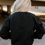Letter Desert Hat Print Long Sleeve Black Sweatshirt