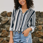 Red Blue Striped Modern Women Shirt