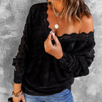 Lace Splicing V Neck Pullover Sweater