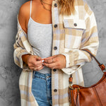 Brown Plaid Print Pocket Women Shacket
