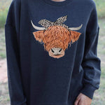 Letter Desert Hat Print Long Sleeve Black Sweatshirt