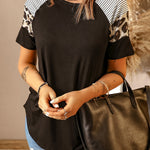 Letter Heart Print Leopard Striped Color Block Short Sleeve T-shirt