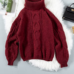 Solid Turtleneck Cable Knit Pullover Sweater