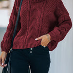 Solid Turtleneck Cable Knit Pullover Sweater