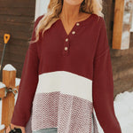 Splicing Buttoned Knitted Long Sleeve Sweater