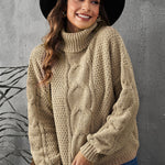 Solid Turtleneck Cable Knit Pullover Sweater