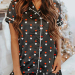 Print Satin Short Sleeve Shirt and Shorts Pajama Set
