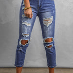 Fading Distressed Holes Crop Jeans