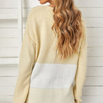 Splicing Buttoned Knitted Long Sleeve Sweater