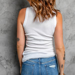Solid Apricot Round Neck Ribbed Tank Top